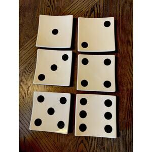 Restoration Hardware Dice Set Of 6 Appetizer Dessert Ceramic Plates 5 3/8”